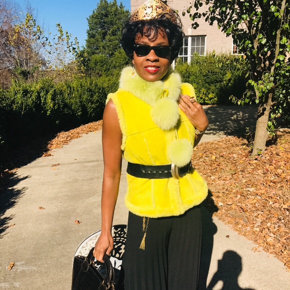 Morris Kaye Yellow Green fox Fur Vest jacket S-M - Picture 6 of 8